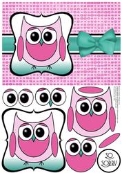 Cute Owl Sorry Decoupage Card Front - Pink & Teal