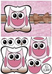 Cute Owl Sorry Decoupage Card Front - Brown & Pink