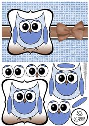 Cute Owl Sorry Decoupage Card Front - Brown & Blue