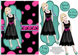 Tres Chic Little Black Dress Decoupage Card - Pink & Teal