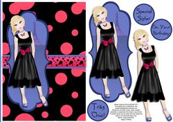 Tres Chic Little Black Dress Decoupage Card - Cerise & Blue