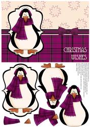 Prim Penguin Decoupage Card Front - Pink