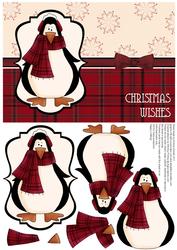 Prim Penguin Decoupage Card Front - Red