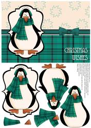 Prim Penguin Decoupage Card Front - Teal