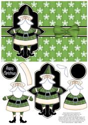 Sweet Santa Decoupage Card - Olive Green