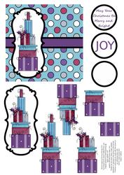 Christmas Presents Decoupage Card - Blue, Plum & Purple