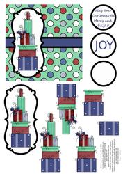 Christmas Presents Decoupage Card - Aqua, Navy & Red