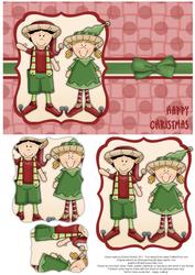Elves Happy Christmas Pyramage Card - Red & Green 2