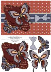 Butterfly Kisses Decoupage Card Front - Red & Blue