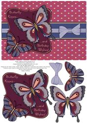Butterfly Kisses Decoupage Card Front - Wine & Blue