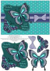 Butterfly Kisses Decoupage Card Front - Teal & Blue