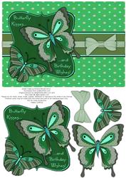 Butterfly Kisses Decoupage Card Front - Green