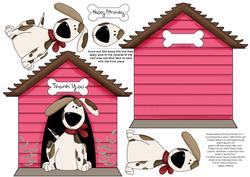 Dog and Kennel Shaped Decoupage Card - Warm Cerise