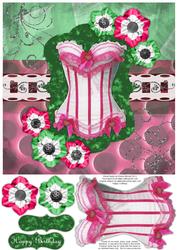 Frilly Corset 8x8 Decoupage Card - Hot Pink & Green