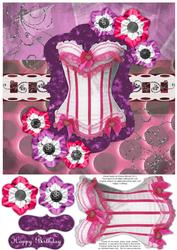 Frilly Corset 8x8 Decoupage Card - Hot Pink & Purple