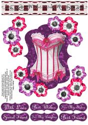 Frilly Corset 8x8 Decoupage Extras - Hot Pink & Purple