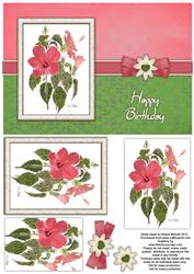Hibiscus Watercolour Pyramage Card - Warm Pink & Grass Green