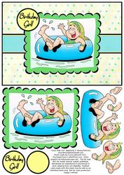 Inner Tube Girl - A5 Decoupage Card - Green & Cyan Blue