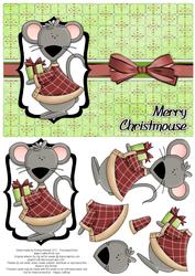 Merry Christmouse Decoupage Card - Red and Pistachio Green