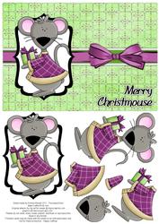 Merry Christmouse Decoupage Card - Purple & Green
