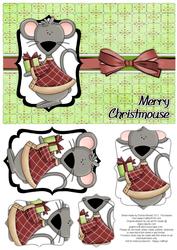 Merry Christmouse Pyramage Card - Red and Pistachio Green
