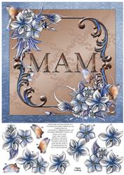 Winter Flowers 8x8 Decoupage Card - Mam - Blue and Brown
