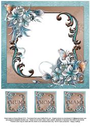 Winter Flowers 8x8 Insert & Tags - Mum/mom/mam -aqua & Brown