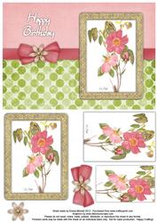 Dog Rose Watercolour Pyramage Card - Soft Pink & Pistachio