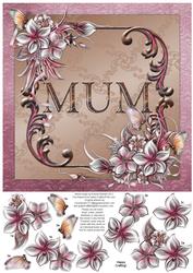 Winter Flowers 8x8 Decoupage Card - Mum - Pink and Brown