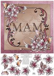 Winter Flowers 8x8 Decoupage Card - Mam - Pink and Brown