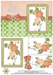 Dog Rose Watercolour Pyramage Card - Coral Pink & Pistachio