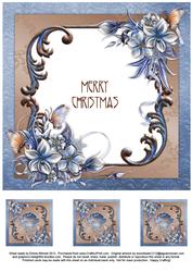 Christmas Winter Flowers 8x8 Insert & Tags - Blue & Brown