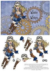 Helga Frost - A5 Winter Wishes Decoupage Card - Blue & Brown