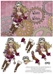 Helga Frost - A5 Winter Wishes Decoupage Card - Pink & Brown