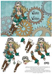 Helga Frost - A5 Winter Wishes Decoupage Card - Aqua & Brown