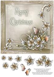 Merry Christmas Winter Flowers 8x8 Decoupage Card - Neutral