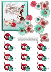 Dog & Cat Playing Christmas Optional Extras - Red & Mint
