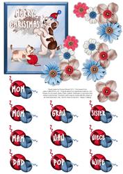 Dog & Cat Playing Christmas Optional Extras - Red & Blue