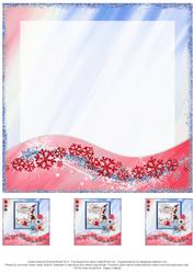 Dog & Cat Playing 8x8 Christmas Insert & Tags - Red & Blue