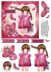 Cute Girl 6x6 Decoupage Card - Hot Pink