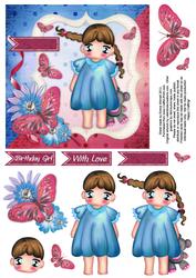 Cute Girl 6x6 Decoupage Card - Hot Pink & Blue