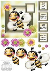 Happy Bee 6x6 Decoupage Card - Yellow, Green & Pink