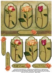 Roses Triptych Panels A5 Card Front - Olive Green