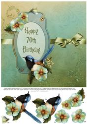 Fairy Wren & Flowers 8x8 Decoupage - 70th Birthday