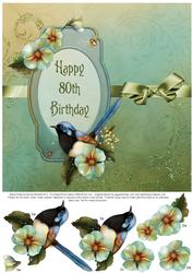 Fairy Wren & Flowers 8x8 Decoupage - 80th Birthday