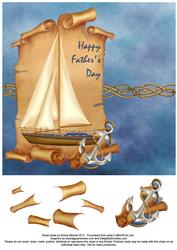 Sail Boat on a Scroll 8x8 Decoupage Card - Happy Fathers Day