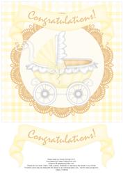 Congratulations Pram 8x8 Decoupage Card - Baby - Yellow