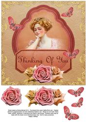 Vintage Lady in Frame 8x8 Decoupage Card 1 - Pink & Peach