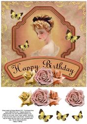 Vintage Lady in Frame 8x8 Decoupage Card 2 - Peach & Lemon