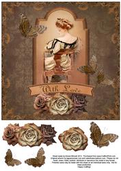 Vintage Lady in Frame 8x8 Decoupage Card 3 - Brown & Bronze